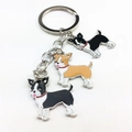 Cute Chihuahua and Boston Terrier metal keychain with silver plating and colorful enamel finish - Black and Brown Mixed Triple Dog Style