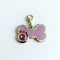 Violetter Hundemarke in Knochenform mit rosa Kristallpfote und Karabinerverschluss - Lila