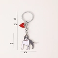 Bully dog metal keychain with black and white enamel finish and small red heart charm - Gray and White Bulldog