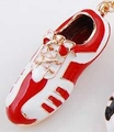 Porte-clés chaussure de football rouge et blanc avec chaîne en métal doré cadeau - Rouge Blanc