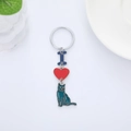 Porte-clés mignon en alliage avec lettre I bleue, cœur rouge et breloque chat sarcelle - 10cm / Chat Bleu