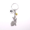 Gray Sphynx cat metal keychain with paw print tag and colorful jingling bells - Sphynx Grey