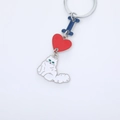 Porte-clés chat blanc en alliage de zinc avec cœur rouge et pendentif lettre bleue - 10cm / Chat Persan
