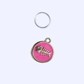 Placa redonda rosa para mascotas de aleación con patrón de espina de pez y aro - 2.5cm / Rosa