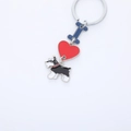 Zinc alloy keychain with blue letter I, red heart, and Scottie dog charm on white background - Black Schnauzer