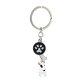 Detail of Bull Terrier metal keychain with dog paw and small bone charms for bags - Bull Terrier