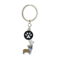 Cute Corgi metal keychain with paw print and bone charms on a silver ring - Corgi Yellow