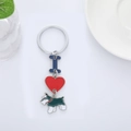 Polished metal keychain with I love heart and Schnauzer dog charm in blue and red - Blue Schnauzer