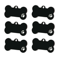 Set di sei medagliette nere a forma di osso con impronte di zampe per collari - 40*20*1mm / Nero