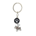Detail of metal pet keychain with black paw print charm, white bone and Schnauzer pendant - Grey Schnauzer