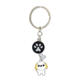 Detailed view of silver keychain with black dog paw, bone, and shih tzu puppy pendants - Shih Tzu