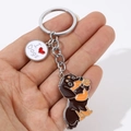 Enamel dachshund dog keychain with silver ring and I love dogs tag charm - Brown Waving Dachshund + Heart