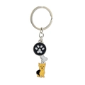 Detail of metal paw print and dog charms on keychain with white bone and Yorkshire pendant - Yorkie
