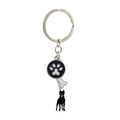 Detail of silver metal keychain with paw print, bone charm and Great Dane dog silhouette - Great Dane