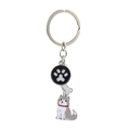 Zinc alloy husky keychain with bone and paw print charms on a silver metal ring - Grey Husky