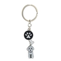 Detail of metal keychain with paw print charm, bone pendant and white poodle dog figure - White Poodle