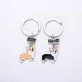 Détail de porte-clés Corgi en émail avec pendentifs gravés Best Friends en métal - Ensemble Meilleurs Amis / Paire Corgi Jaune et Noir Best Friend