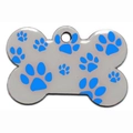 Medaglietta per animali a forma di osso con impronte blu in acciaio inossidabile - 38*25*1.5mm / Blu