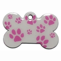Medaglietta a forma di osso con impronte rosa su metallo bianco per collari cani - 38*25*1.5mm / Rosa