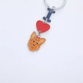Cartoon dog and red heart enamel keychain charm with dark blue letter I pendant - Yorkie