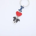 Cartoon dog keychain with blue letter I, red heart and black-white dog charm pendants - Pitbull