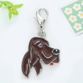 Portachiavi in smalto marrone a forma di cane con moschettone in argento per borse - Stile Testa di Cane con Orecchie Pendenti (3)