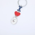 Cartoon Samoyed dog keychain with blue I letter and red heart enamel charms - Samoyed