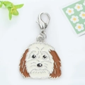 Cute white enamel dog head charm keychain with silver lobster clasp for bag decoration - Bichon or Poodle Head Style (5)