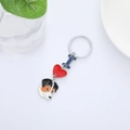 Cute cartoon dog keychain with blue letter and red heart charms on a silver ring - Jack Russell