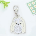 Cartoon dog enamel keychain with silver lobster clasp and cream white puppy charm - Shih Tzu or Maltese Head Style (6)