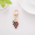 Purple crystal grape keychain with gold heart lobster clasp and green leaves charm - Purple Grape