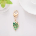 Creative golden grape pendant keychain with green enamel detail and heart lobster clasp - Green Grape