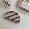 Detail of blue and brown striped tortoiseshell hair claw clip in a lifestyle setting - Semicircle Style (2#)