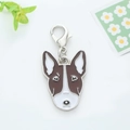 Brown and white Bull Terrier enamel pendant charm with metal lobster clasp on white background - Bull Terrier Head Style (18)
