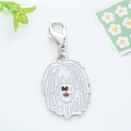 Old English Sheepdog enamel keychain charm with lobster clasp in silver and white finish - Old English Sheepdog Head Style (19)