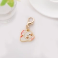 Cartoon white cloud charm keychain with pink details and golden lobster clasp - Rabbit