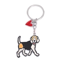Beagle dog enamel keychain with red heart charm and silver metal ring for keys - Beagle Dog