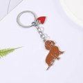 Brown dachshund puppy keychain with red heart charm and polished silver keyring - Brown Big Dachshund