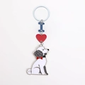 Silver zinc alloy poodle keychain with blue letter I, red heart and white dog charm - White Poodle