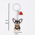 Cartoon Chihuahua dog zinc alloy keychain with red heart pendant in black and yellow - Cartoon Chihuahua