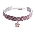 Drei-reihiges pink-weißes Kristall-Haustierhalsband mit rosa Pfotenabdruck-Anhänger - S / Rosa Weiß Pfote