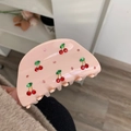 Haarklammer aus rosa Acetat mit roten Kirsch-Strassmustern für süße Haarstylings - Rosa Kirsche