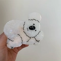 Nahaufnahme der süßen weißen Welpen-Haarklammer mit perlmuttartiger Acetat-Textur - Groß (Hundeform) / Weiß