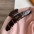 Elegant brown acrylic hair claw clip with rhinestones and gold lettering on pink fabric - Brown Curved Rhinestone Hair Clip