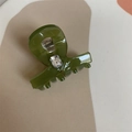 Dettaglio del fermaglio per capelli in resina verde scuro con strass rettangolare e molla metallica - Molla Capelli Verde (4cm x 3cm 7.2g)