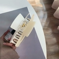 Minimalist square hair claw clip in elegant two-tone white and cream resin finish - Beige and White Color Block