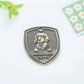 Bronze shield pet ID tag with puppy dog head relief and vintage metal finish - Golden Retriever Style (144)