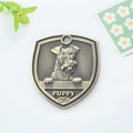 Bronze shield-shaped pet ID tag with schnauzer dog relief and Puppy lettering - Cesky Terrier Style (156)