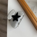 Silver grey star hair claw clip with black pentagram star for high ponytail styling - Stereo Star Hair Claw