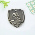 Antique bronze shield pet ID tag with bulldog relief and puppy engraving design - Bully (164)